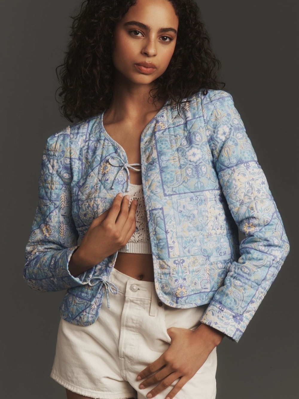 Anthropologie DOLAN Bow-Front Linen Quilted Lady Jacket
